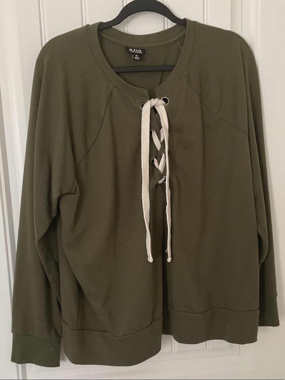 Ella Olive Green Lace-Up Sweatshirt with Cream Drawstring
